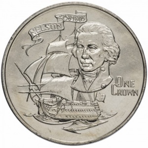 Реверс монеты Гибралтар, 1 крона, 1980, 175 лет со дня смерти Горацио Нельсона