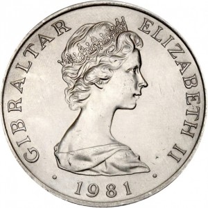 Аверс монеты Гибралтар, 1 крона, 1981, Свадьба Принца Чарльза и Леди Дианы