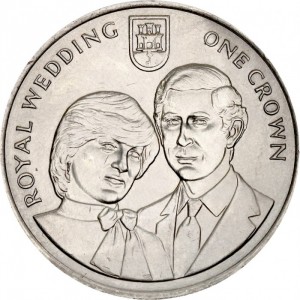 Реверс монеты Гибралтар, 1 крона, 1981, Свадьба Принца Чарльза и Леди Дианы