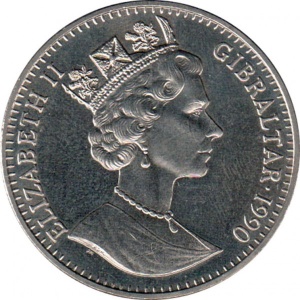 Аверс монеты Гибралтар, 1 крона, 1990, Чемпионат мира по футболу 1990 - глобус