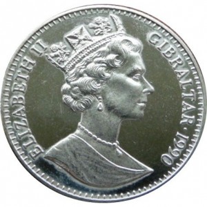 Аверс монеты Гибралтар, 1 крона, 1990, Чемпионат мира по футболу 1990 - вратарь
