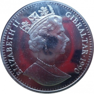 Аверс монеты Гибралтар, 1 крона, 1990, 21 год Конституции