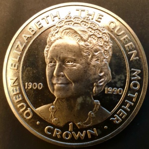 Реверс монеты Гибралтар, 1 крона, 1990, 90 лет со дня рождения Королевы-матери