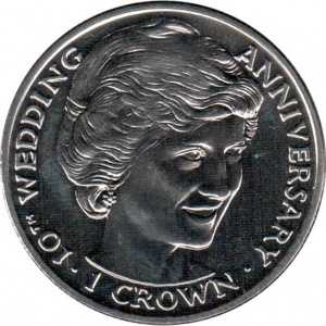 Реверс монеты Гибралтар, 1 крона, 1991, 10 лет свадьбе Принца Чарльза и Леди Дианы /Леди Диана/