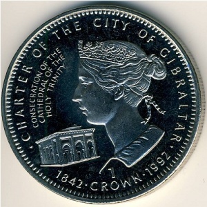 Реверс монеты Гибралтар, 1 крона, 1992, 150 лет Уставу Гибралтара