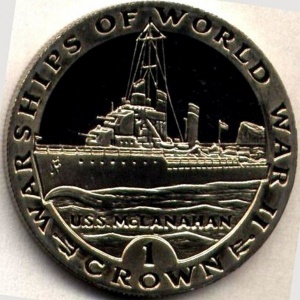 Реверс монеты Гибралтар, 1 крона, 1993, Боевые корабли Второй мировой войны - U.S.S. McLanahan