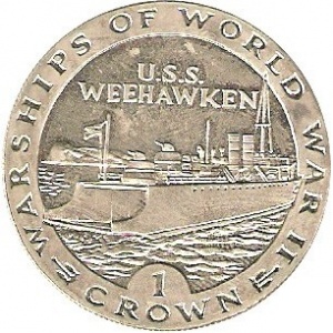 Реверс монеты Гибралтар, 1 крона, 1993, Боевые корабли Второй мировой войны - USS Weehawken