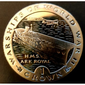 Реверс монеты Гибралтар, 1 крона, 1993, Боевые корабли Второй мировой войны- HMS Ark Royal
