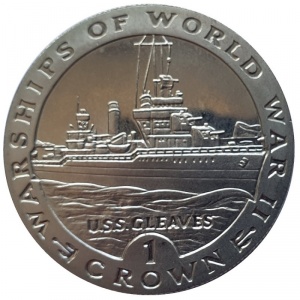 Реверс монеты Гибралтар, 1 крона, 1993, Боевые корабли Второй мировой войны - USS Gleaves