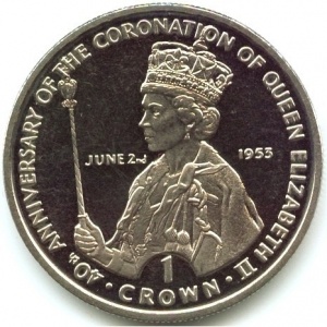 Реверс монеты Гибралтар, 1 крона, 1993, 40 лет коронации Елизаветы II