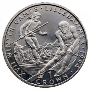 Реверс монеты Гибралтар, 1 крона, 1993, XVII Зимние олимпийские игры, Лиллехаммер 1994 - Лыжные гонки