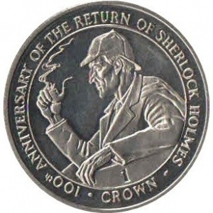Реверс монеты Гибралтар, 1 крона, 1994, 100 лет возвращению Шерлока Холмса, Шерлок Холмс