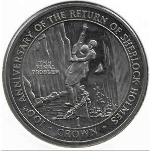 Реверс монеты Гибралтар, 1 крона, 1994, 100 лет возвращению Шерлока Холмса, Последняя проблема