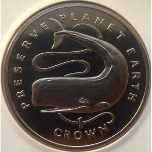 Реверс монеты Гибралтар, 1 крона, 1995, Заповедник планета Земля - Кашалот