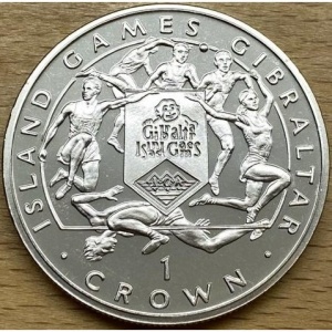 Реверс монеты Гибралтар, 1 крона, 1995, VI Островные игры. 6 спортсменов