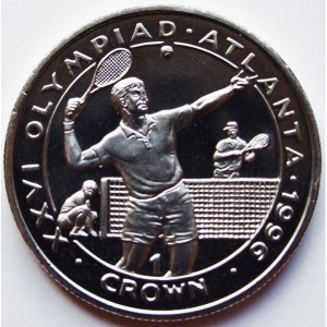 Реверс монеты Гибралтар, 1 крона, 1996, XXVI Летние Олимпийские игры, Атланта 1996 - Теннис