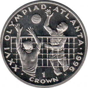 Реверс монеты Гибралтар, 1 крона, 1996, XXVI Летние Олимпийские игры, Атланта 1996 - Волейбол