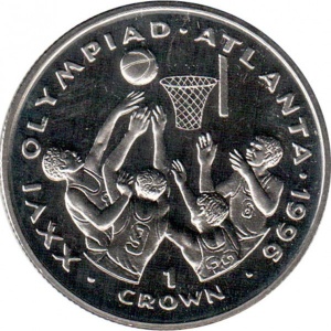 Реверс монеты Гибралтар, 1 крона, 1996, XXVI Летние Олимпийские игры, Атланта 1996 - Баскетбол