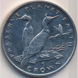 Реверс монеты Гибралтар, 1 крона, 1996, Заповедник планета Земля - Хохлатый баклан