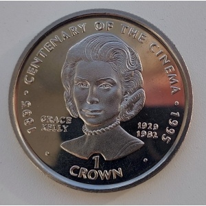 Реверс монеты Гибралтар, 1 крона, 1996, 100 лет кинематографу. Грейс Келли