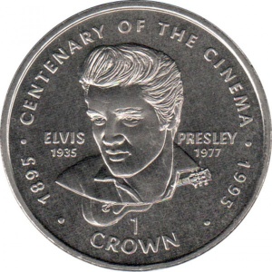 Реверс монеты Гибралтар, 1 крона, 1996, 100 лет кино. Элвис Пресли