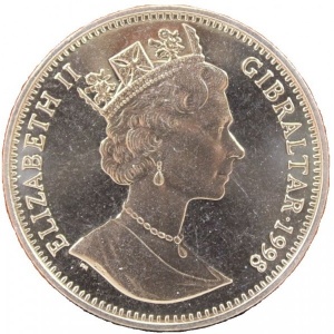 Аверс монеты Гибралтар, 1 крона, 1998, Зимние Олимпийские Игры, Нагано 1998 - Лыжные гонки