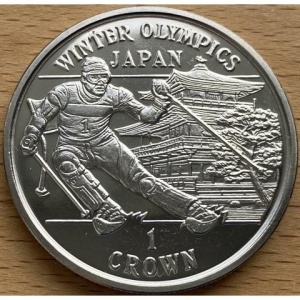 Реверс монеты Гибралтар, 1 крона, 1998, Зимние Олимпийские Игры, Нагано 1998 - Слалом