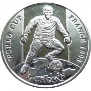 Реверс монеты Гибралтар, 1 крона, 1998, XVI Чемпионат мира по футболу, Франция 1998 - Игрок бежит с мячом