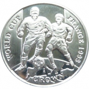 Реверс монеты Гибралтар, 1 крона, 1998, XVI Чемпионат мира по футболу, Франция 1998 - Два игрока