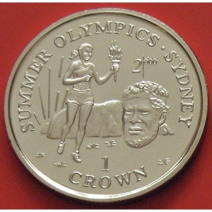 Реверс монеты Гибралтар, 1 крона, 1999-2000, 27 Олимпийские летние игры, Сидней 2000 - Бегун с факелом