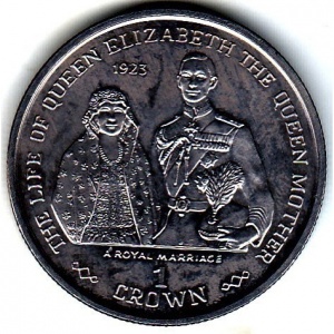 Реверс монеты Гибралтар, 1 крона, 1999, Жизнь Королевы-матери - Королевская свадьба 1923