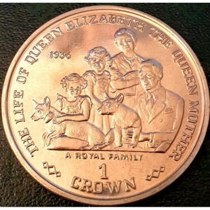 Реверс монеты Гибралтар, 1 крона, 1999, Жизнь Королевы-матери - Семейный портрет 1936