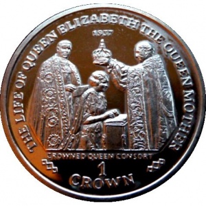 Реверс монеты Гибралтар, 1 крона, 2000, Жизнь Королевы-Матери - Коронация /медно-никелевый сплав/