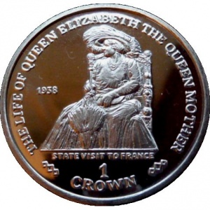 Реверс монеты Гибралтар, 1 крона, 2000, Жизнь Королевы-Матери - Государственный визит во Францию 1938