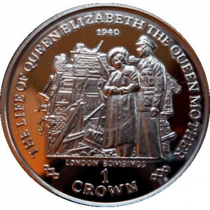 Реверс монеты Гибралтар, 1 крона, 2000, Жизнь Королевы-Матери - Бомбардировки Лондона 1940