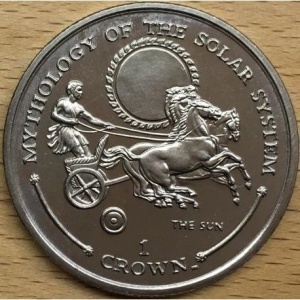 Реверс монеты Гибралтар, 1 крона, 2001, Мифология Солнечной системы - Солнце