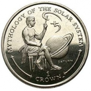 Реверс монеты Гибралтар, 1 крона, 2001, Мифология Солнечной системы - Сатурн