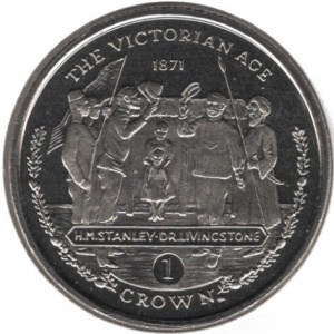Реверс монеты Гибралтар, 1 крона, 2001, Викторианская эпоха - Стэнли встречается с доктором Ливингстоном