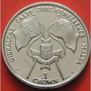 Реверс монеты Гибралтар, 1 крона, 2002, Конференция Гибралтара и Мальты
