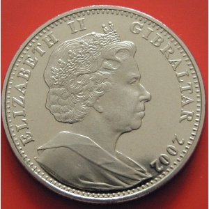 Аверс монеты Гибралтар, 1 крона, 2002, 50 лет правлению Королевы Елизаветы II - Королевская карета