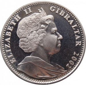 Аверс монеты Гибралтар, 1 крона, 2002, 50 лет правлению Королевы Елизаветы II - Елизавета с младенцем