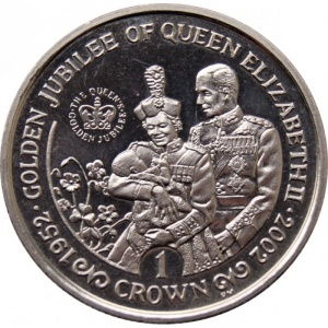 Реверс монеты Гибралтар, 1 крона, 2002, 50 лет правлению Королевы Елизаветы II - Елизавета с младенцем