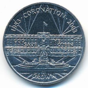 Реверс монеты Гибралтар, 1 крона, 2003, 50 лет Коронации Елизаветы II