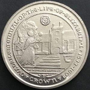 Реверс монеты Гибралтар, 1 крона, 2003, Жизнь Елизаветы I - Старый дворец Хатфилд