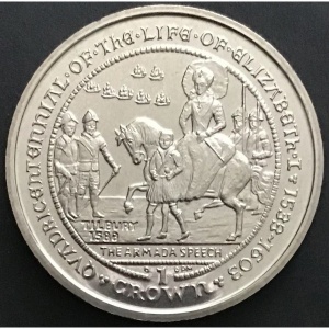 Реверс монеты Гибралтар, 1 крона, 2003, Жизнь Елизаветы I - Великая армада