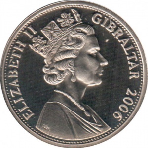 Аверс монеты Гибралтар, 1 крона, 2006, 80 лет со дня рождения Королевы Елизаветы II - в старости