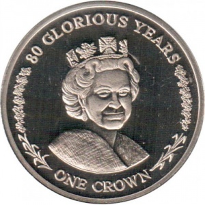 Реверс монеты Гибралтар, 1 крона, 2006, 80 лет со дня рождения Королевы Елизаветы II - в старости