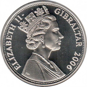 Аверс монеты Гибралтар, 1 крона, 2006, 80 лет со дня рождения Королевы Елизаветы II - четыре портрета