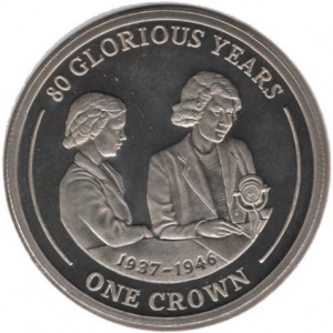 Реверс монеты Гибралтар, 1 крона, 2006, 80 лет со дня рождения Королевы Елизаветы II - обращение по радио