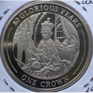 Реверс монеты Гибралтар, 1 крона, 2006, 80 лет со дня рождения Королевы Елизаветы II - коронация